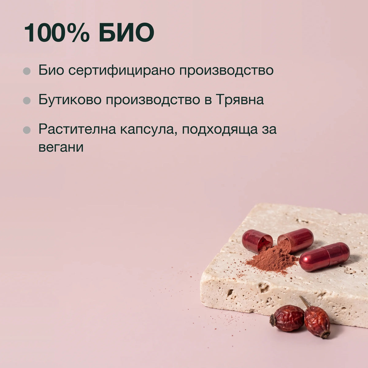 Шипка, желязо, фолиева киселина и B12: 100% БИО