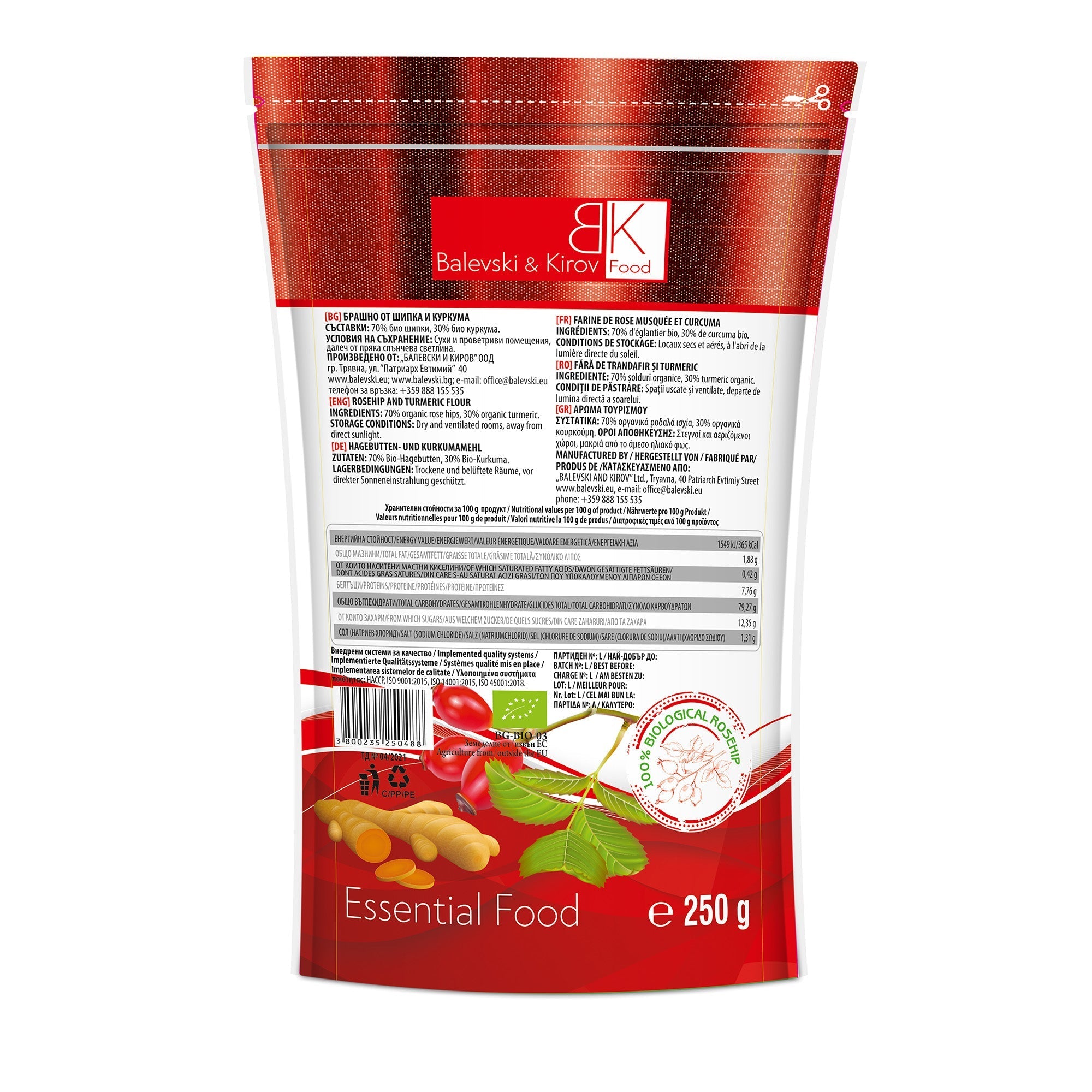 Múka z vysušených šípok s kurkumovou múkou. 120 mikrónov - bio produkt